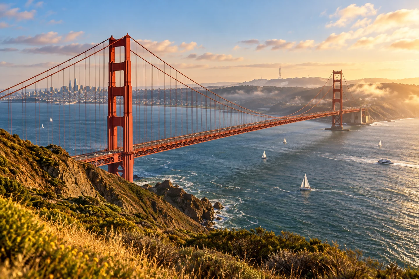 San-Fransiskoda Golden Gate körpüsü və körfəz